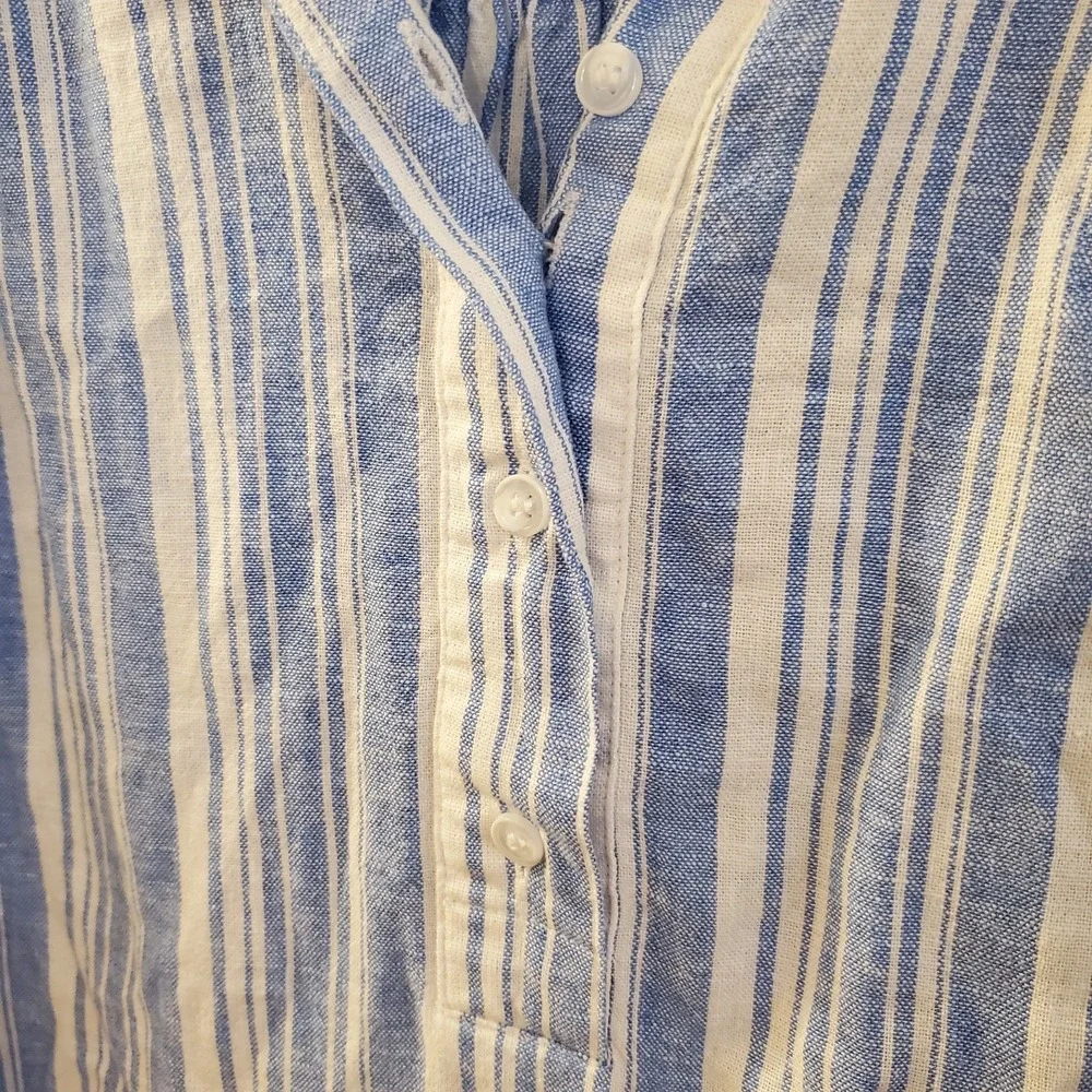 Lane‎ Bryant sz 16 Linen blend Popover Top short slv stripes beach resort summer